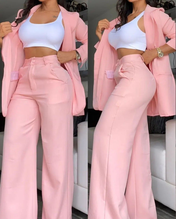 Women's Elegant Pure Color Split Sleeve Lapel Suits