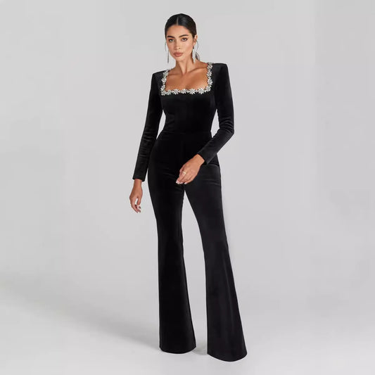 Women's Square Collar Long Sleeve Horn High-grade Jumpsuits