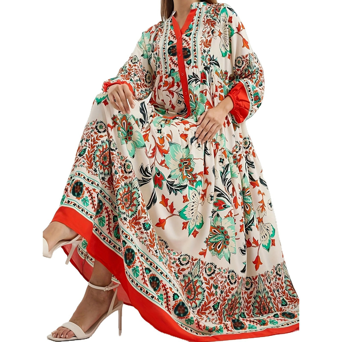 Women's Long Robe Elegant Loose Sleeve Floral Dress