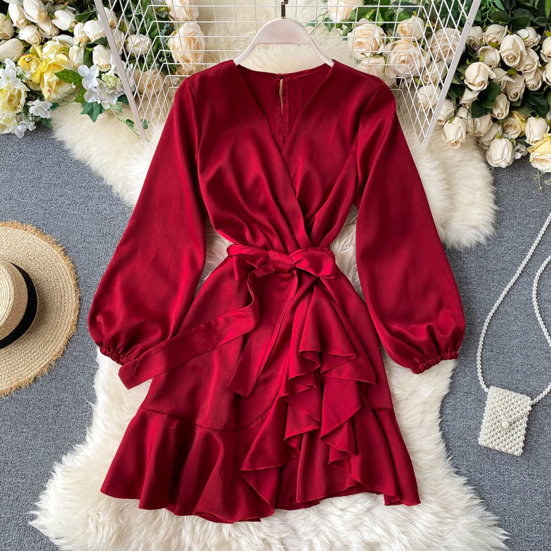 Slimming Draping Lantern Long Sleeve Ruffled Skirts