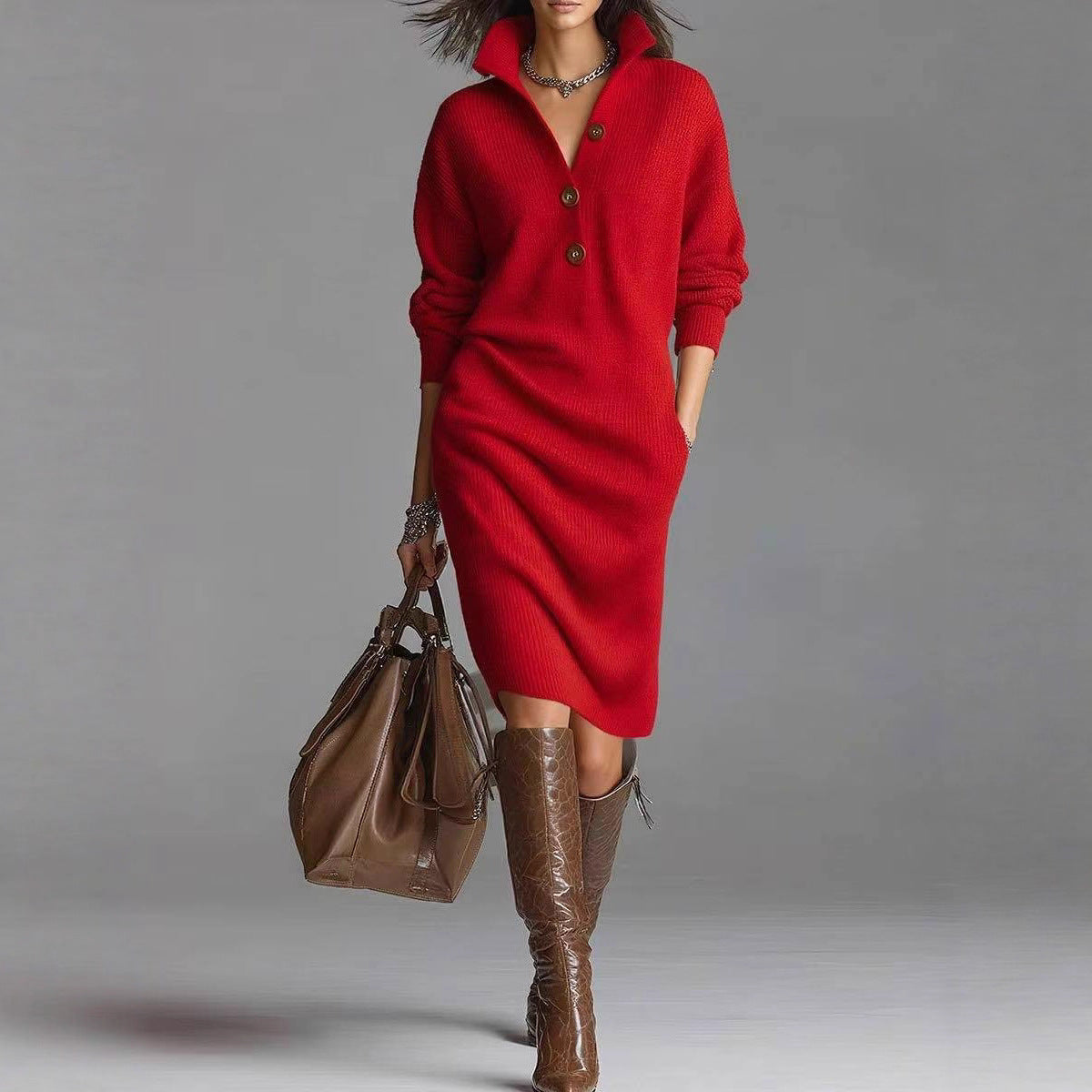 Women's Idle Style Overknee Dress Long Loose Sweaters