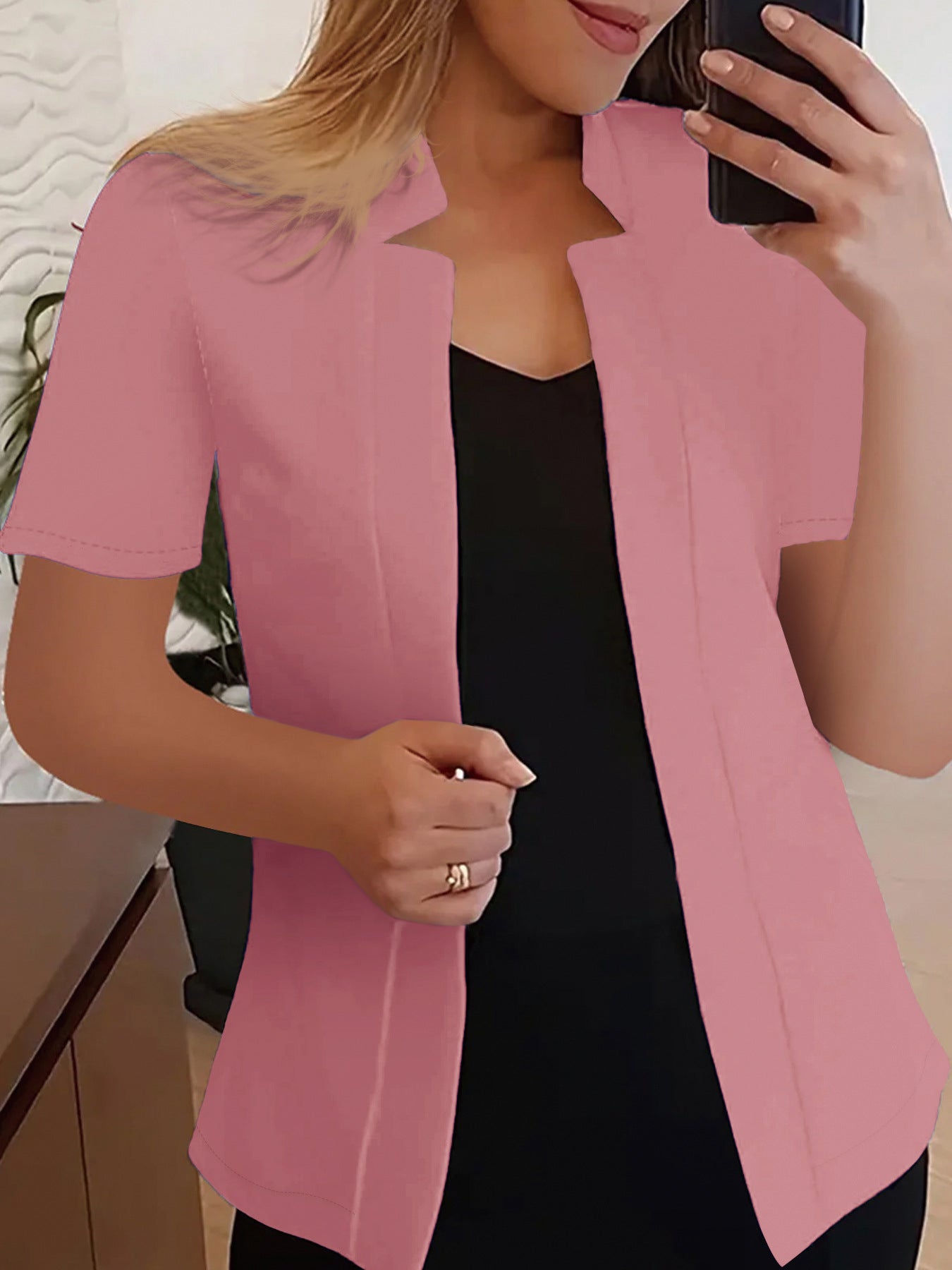 Solid Color Sleeve Stand Collar Outerwear Shorts