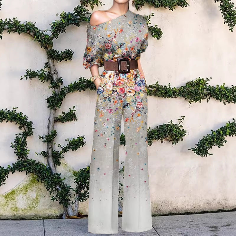 Women's Summer Fashion Printed Holiday Casual High Waist Jumpsuits