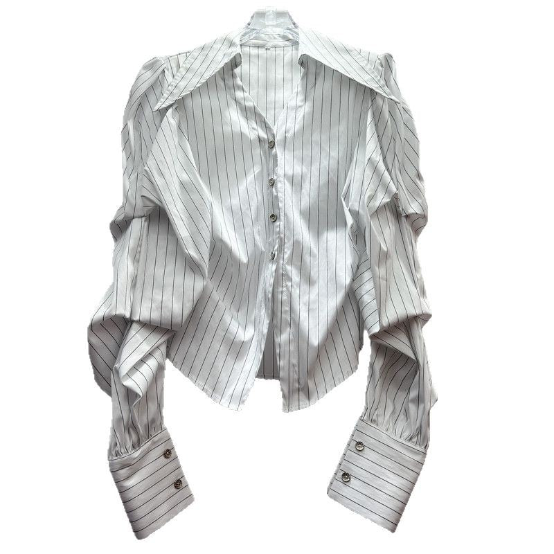 Women's Spring Lapel Long Sleeve Elegant Pleated Blouses
