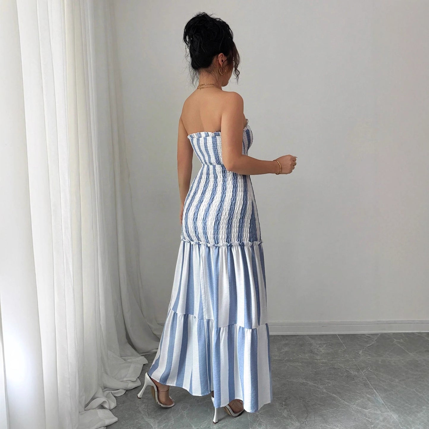 Women's Fashion Wear Striped Slim Fit Long Dress
