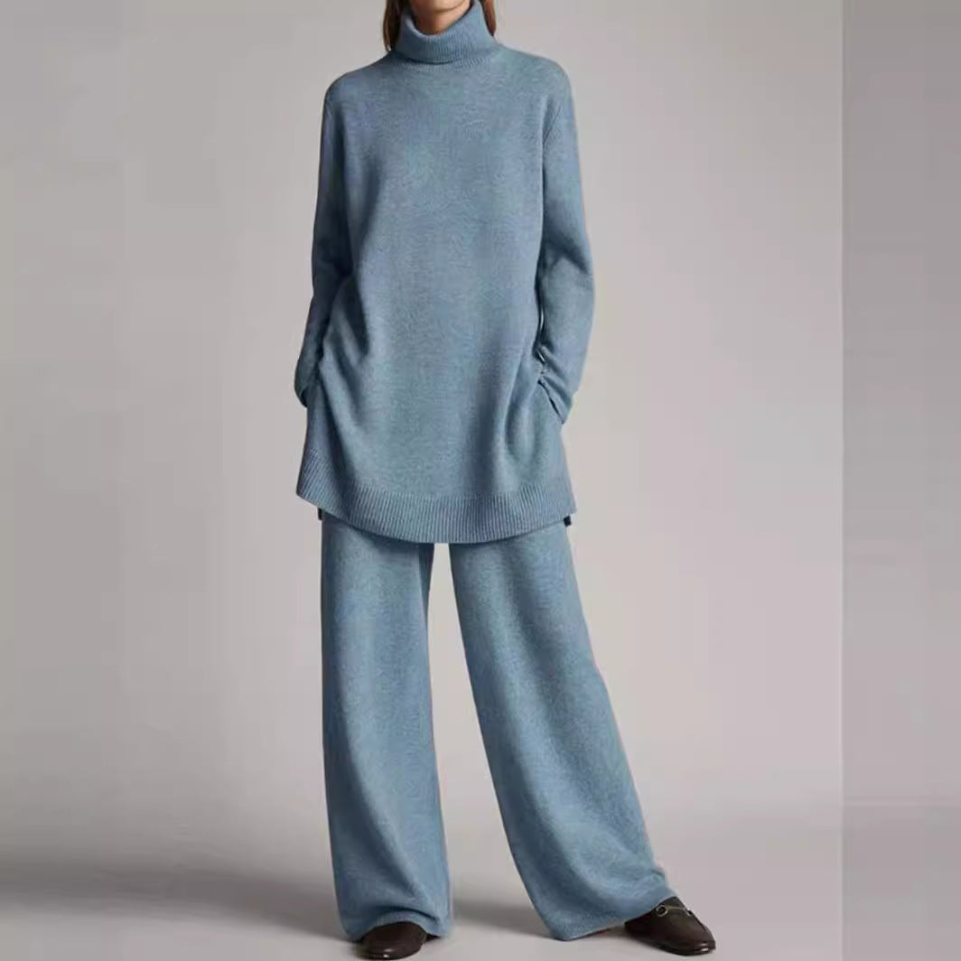 Knitted Solid Color High Collar Loose Suits