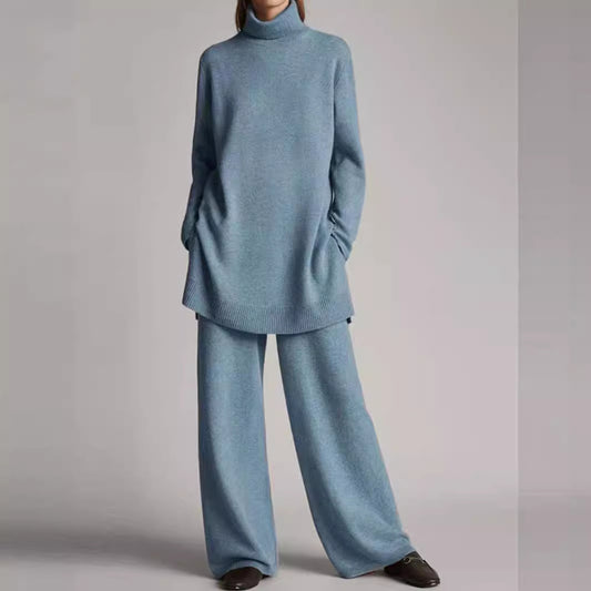 Knitted Solid Color High Collar Loose Suits
