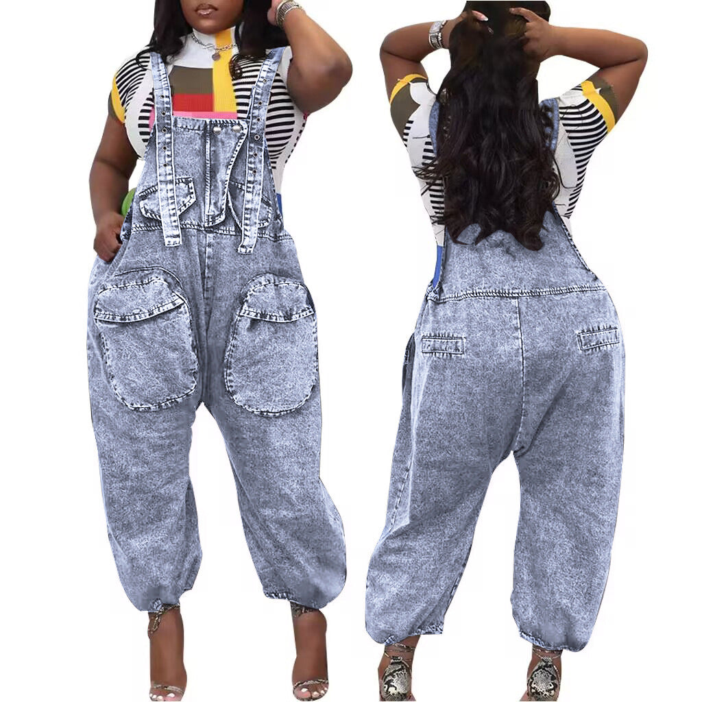 Durable Casual Fashionable Denim Loose-fitting Overalls Jeans