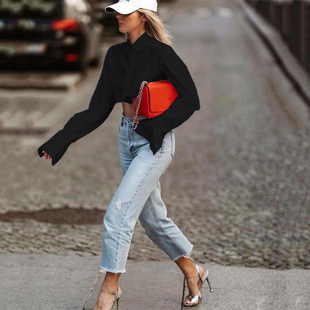 Women's Autumn Commuter Long Sleeve Design Sense Niche White Shirt Tops