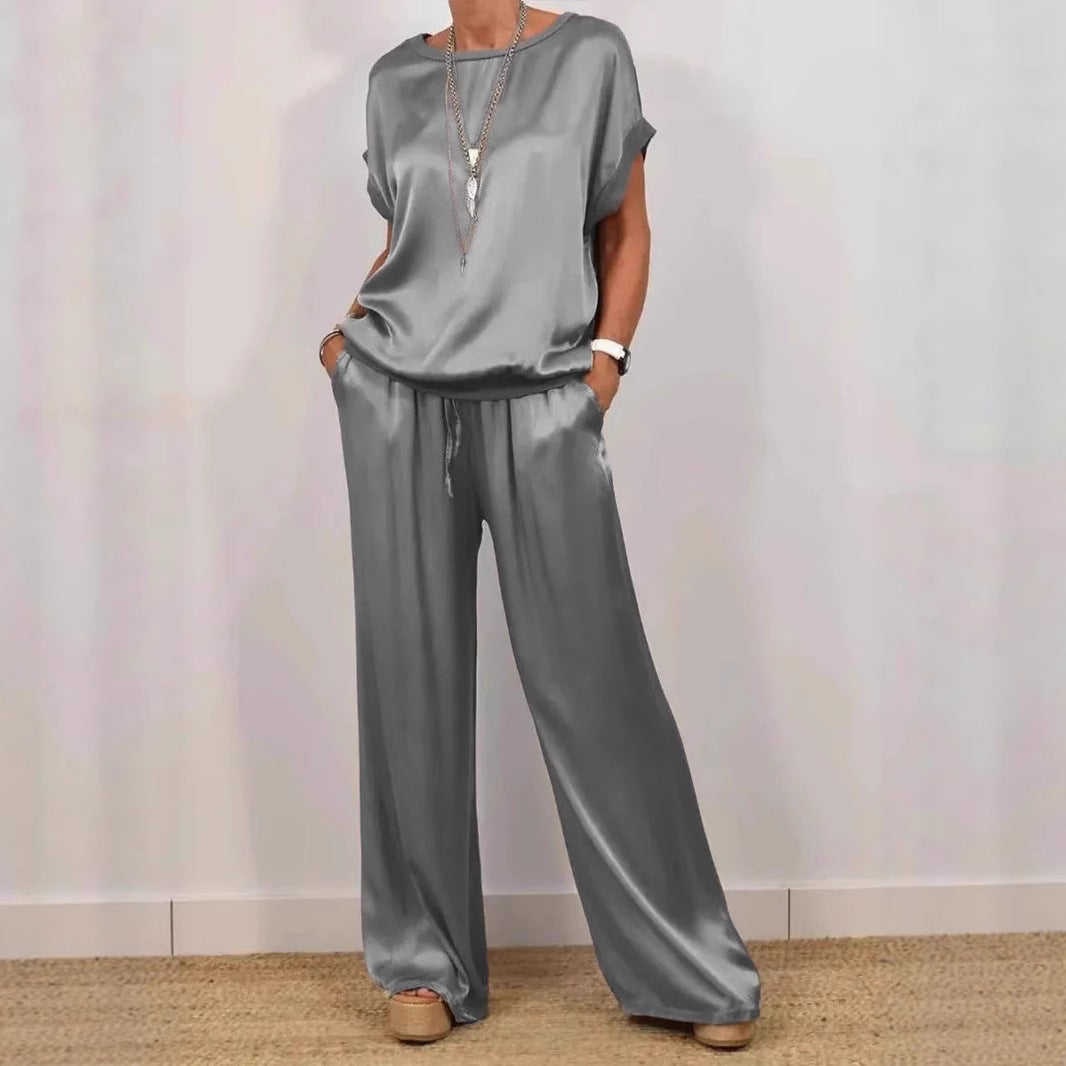 Elegant Trendy Loose Shirt Wide Leg Fashion Casual Suit