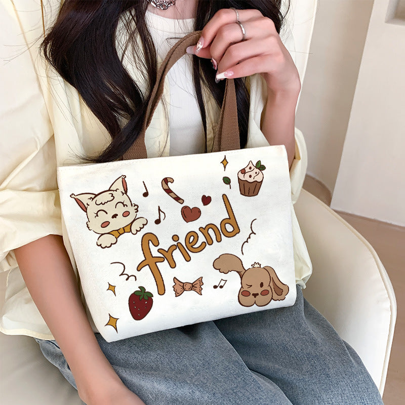 Women's Cute Cartoon Canvas Tutorial Lunch Size Handbags