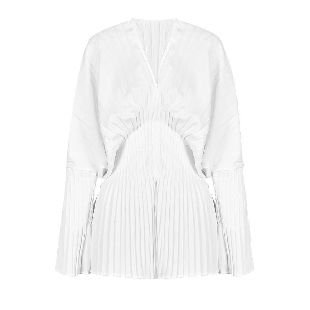 Temperament Slimming Autumn Waist Pleated Bell Tops
