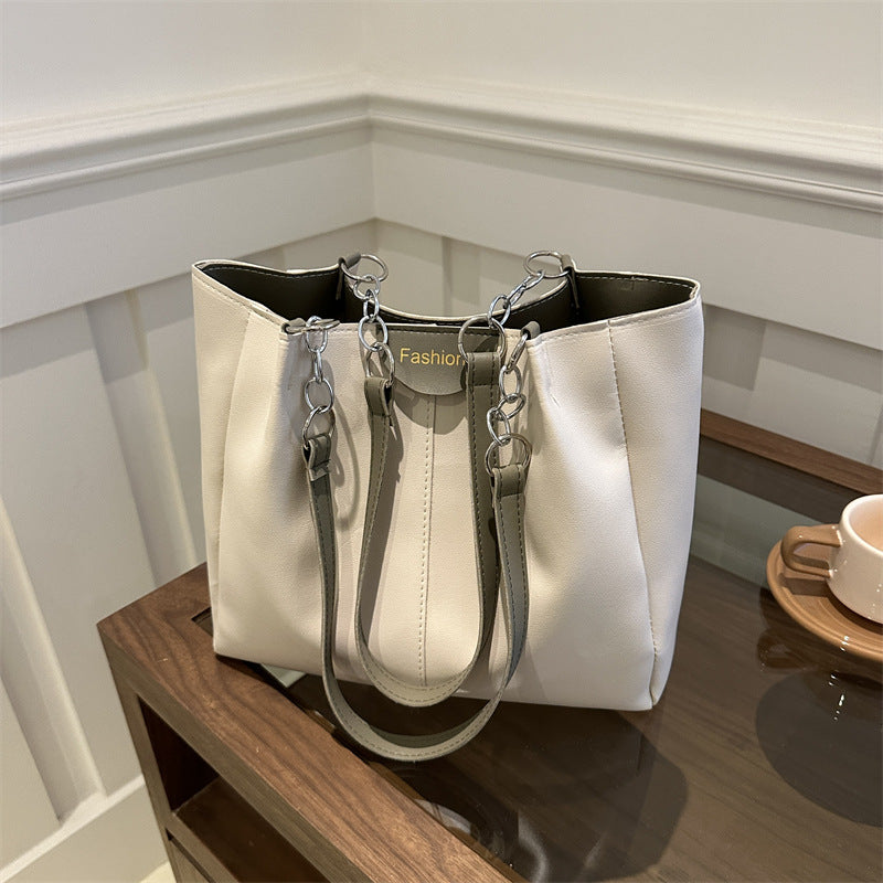 Women's Simple Textured Gentle Spring Commuter Underarm Tote Bags