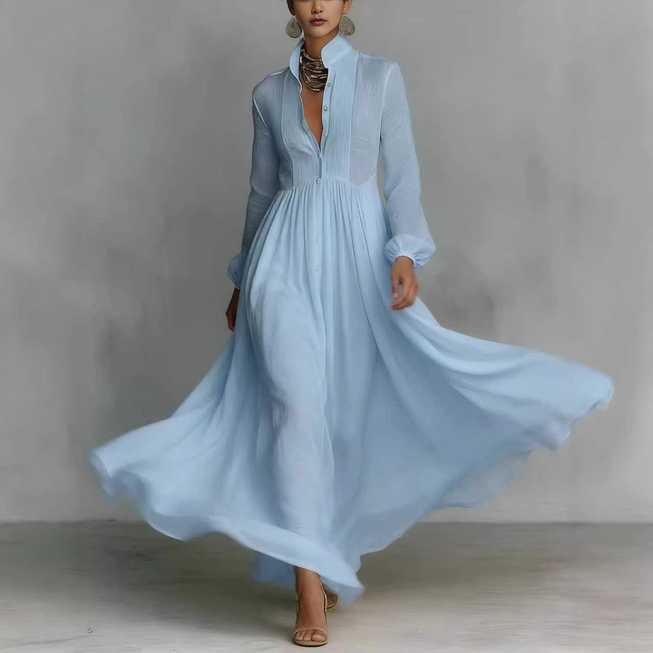 French Style Slimming Long Sleeve Pleated Small Dress