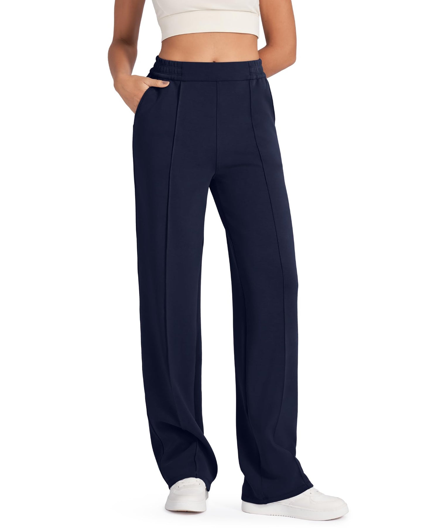 Women's Elastic High Waist Black Straight With Pants