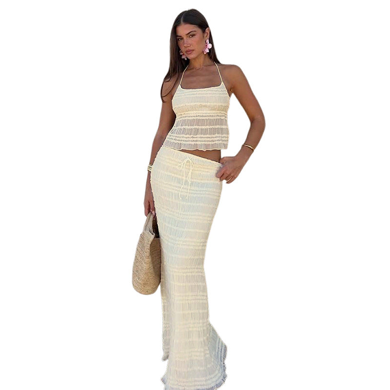 Women's Spring Fashion Halter Backless Sexy Pleated Suits