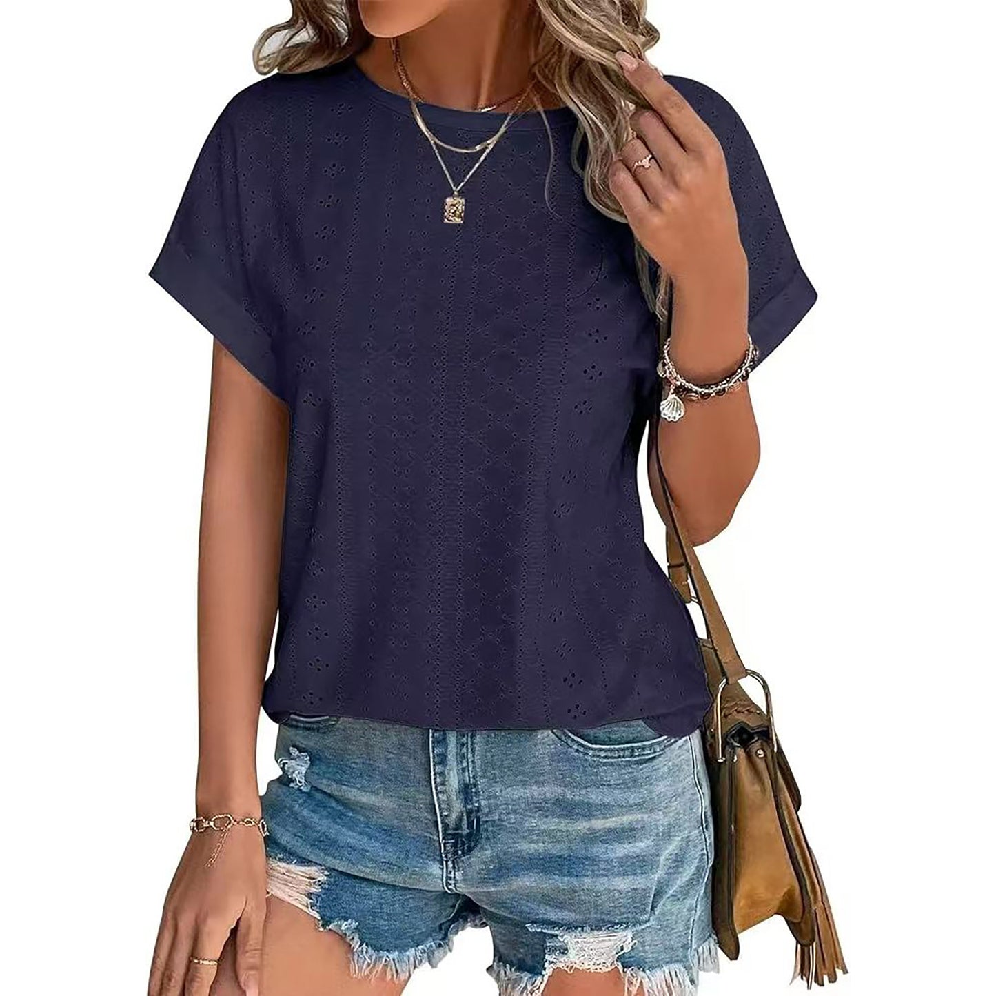 Women's Solid Color Round Neck Loose Sleeve Women's T-shirt