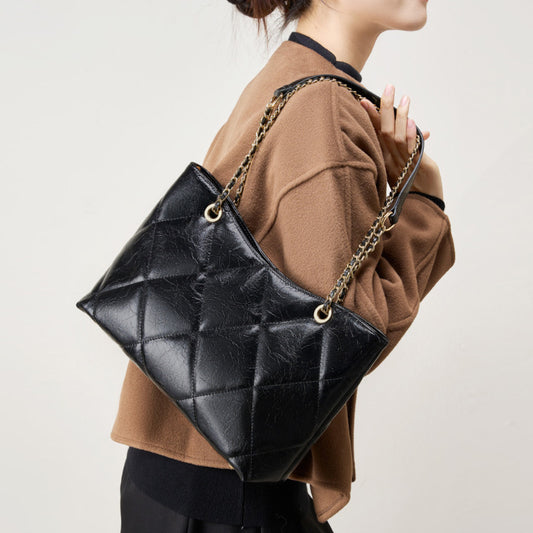 Women's Genuine Leather Rhombus Large Fashionable Capacity Crossbody Bags