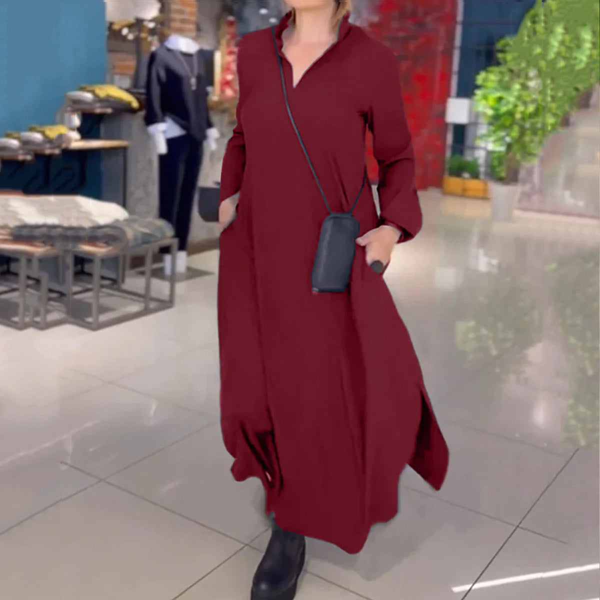 Women's Casual Loose Solid Color Pullover Long Dress