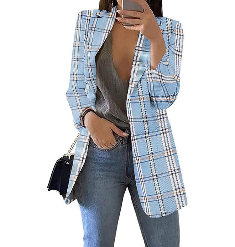 Women's Fashion Plaid Leisure Lapel For Small Suit