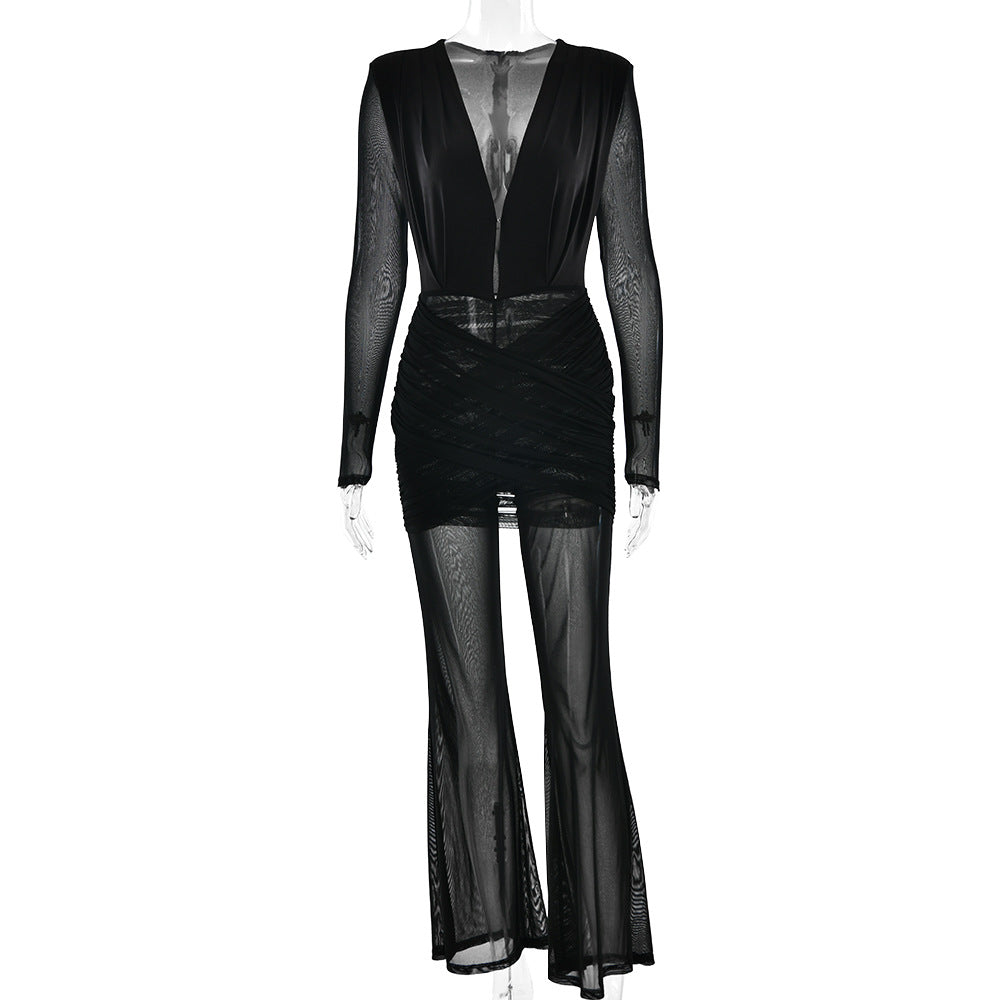 Hot Deep V High Waist Crimp Jumpsuits