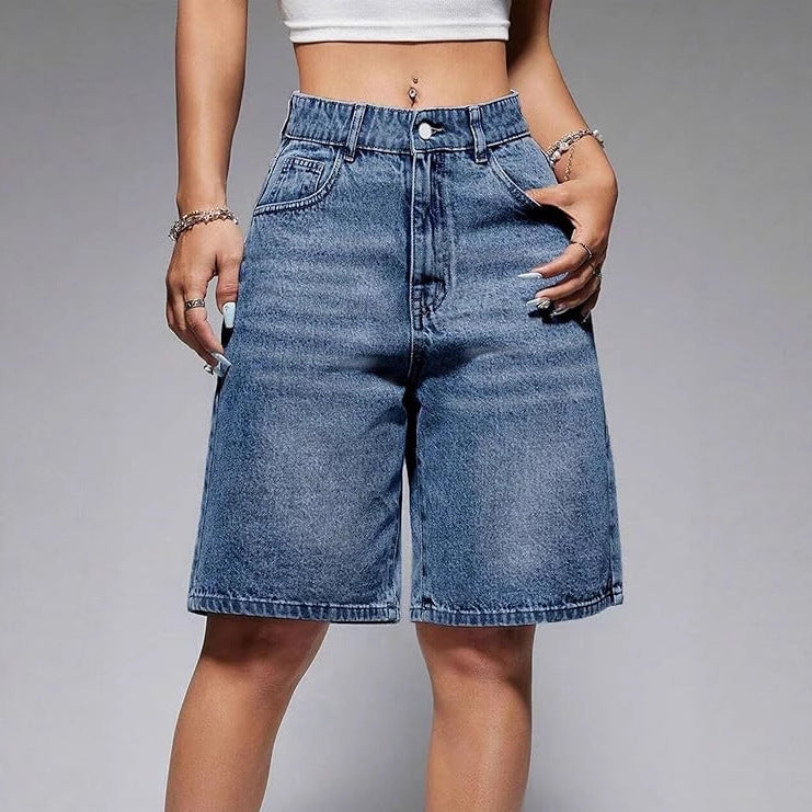Women's Trendy Fashion Casual Straight 5-point Jeans