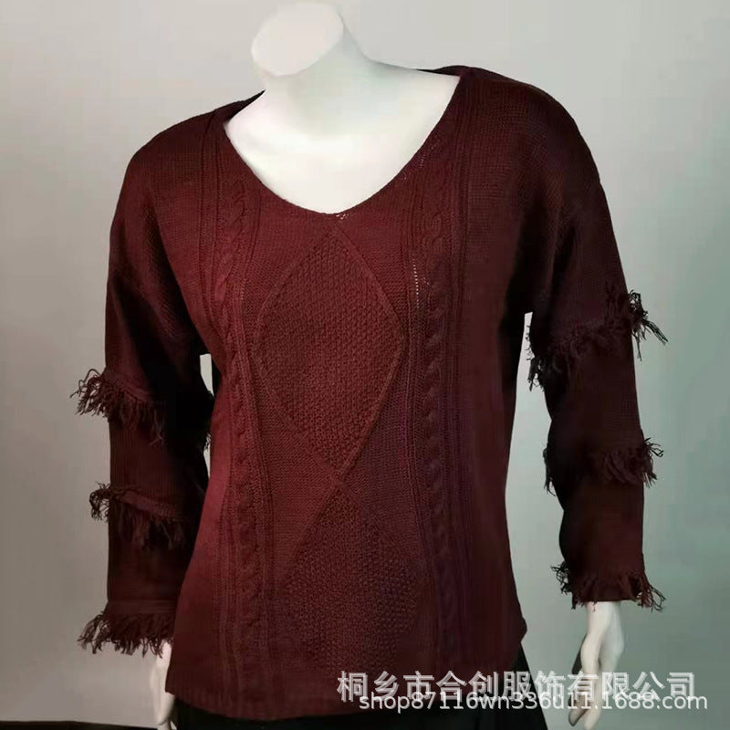Women's Hipster Pullover Tassel Design Sexy Strapless Knitwear