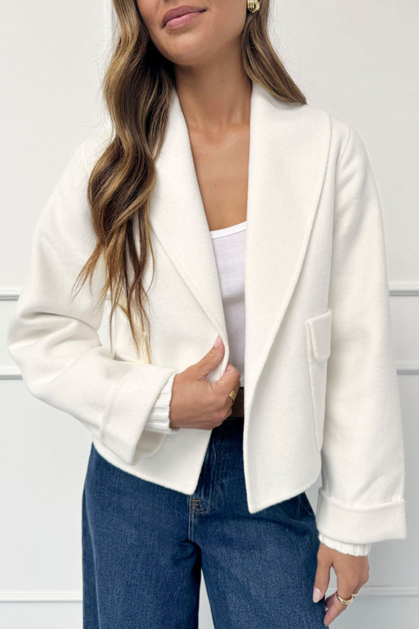 Cool Lapel Pocket Woolen Cuff Threaded Coats