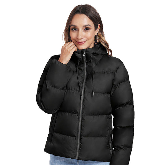 Women's Windproof Hood Cotton Casual Zipper Pocket Coats
