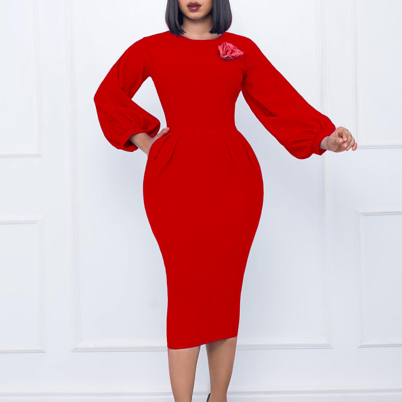 Women's Solid Color Sheath Business Temperament African Plus Size