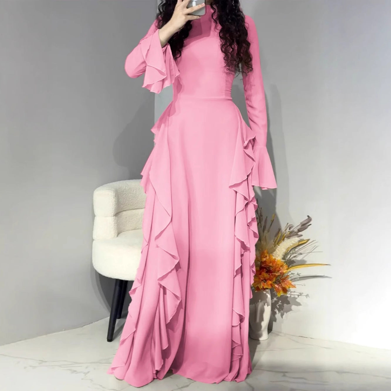 Women's Elegant Casual High Waist Pure Color Bell Dresses