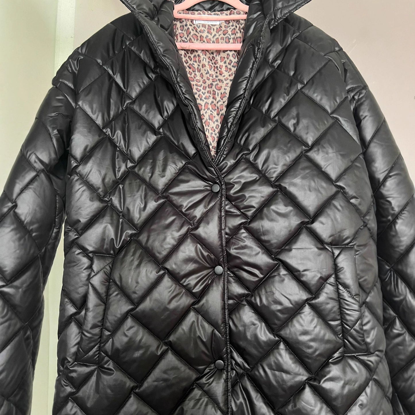 Glossy Veet Long Below The Knee Rhombus Cotton Coats