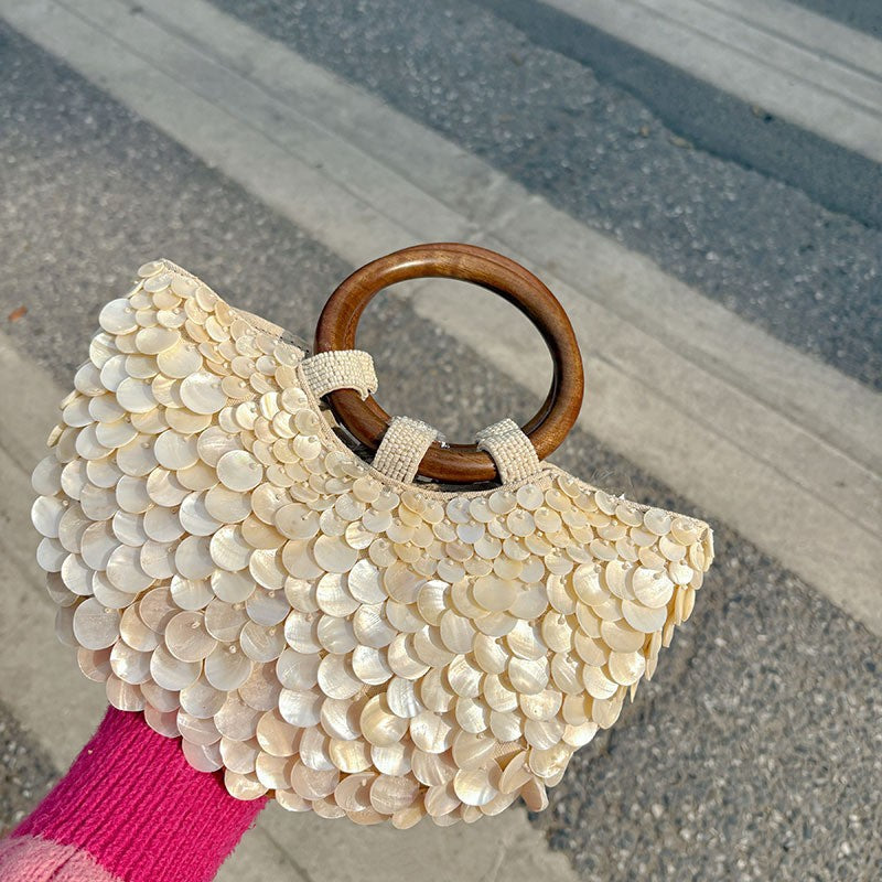 Classy Durable Fairy Handmade Shell Wooden Handbags