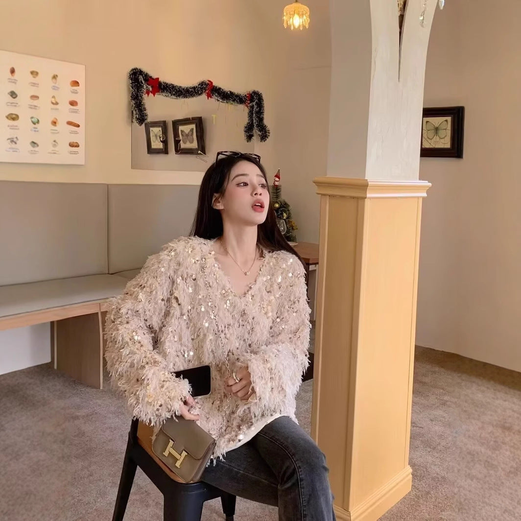 Women's High-grade Sequined Tassel Long Sleeve Sweaters