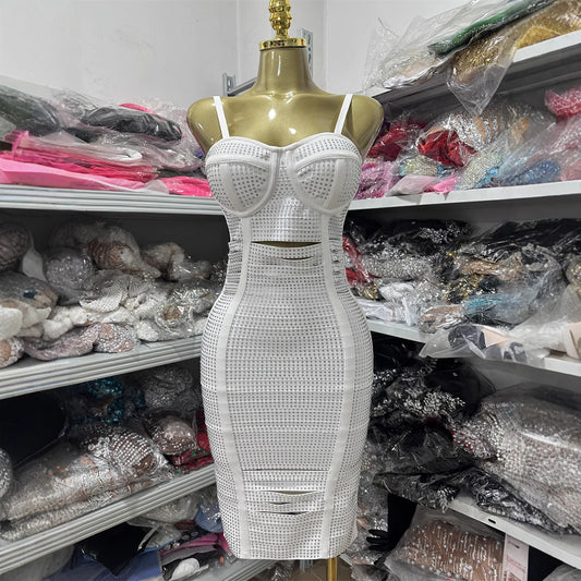 Commute Suspender Solid Color Midi Dress White Blouses