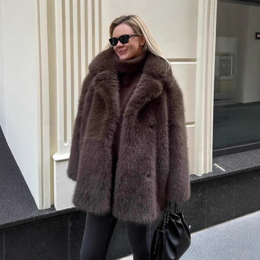 Women's Fur Warm Collar Imitation Overcoat Mid-length Coats
