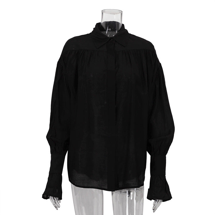 Women's Autumn Fashion Loose Temperament Polo Collar Blouses
