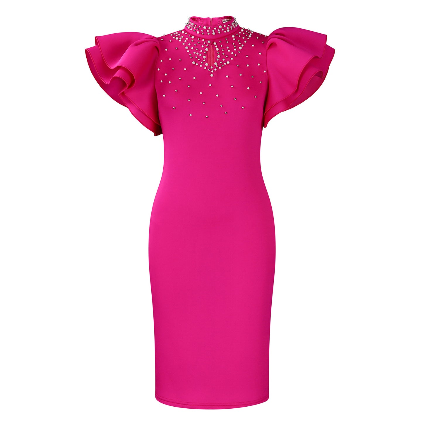 Women's Sexy Ruffle Sleeve Beading Party Dinner Dresses