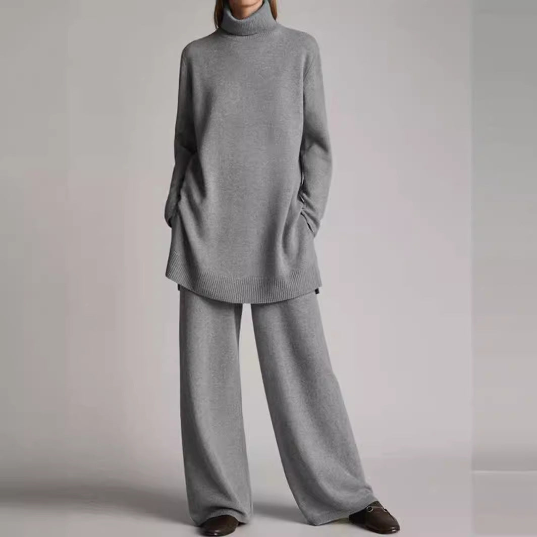Knitted Solid Color High Collar Loose Suits