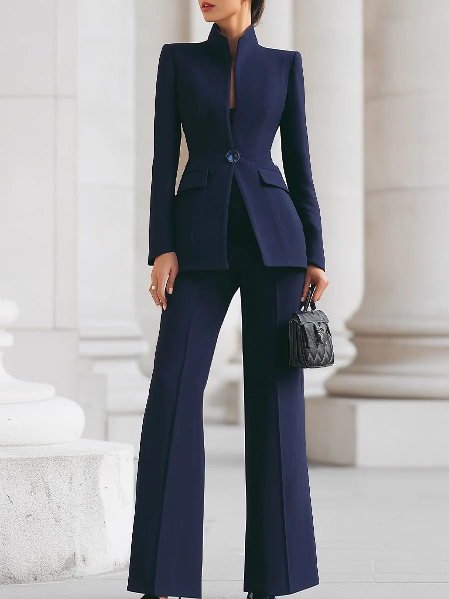 Women's Long-sleeved Solid Color Pocket One Button Small Suits