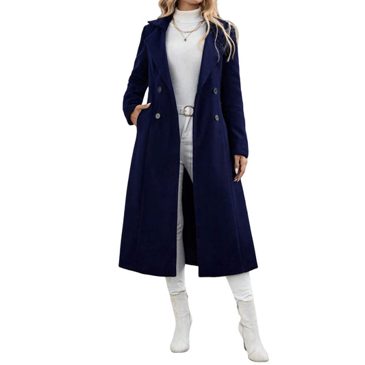 Women's Woolen Lace Up Double Breasted Extended Coats