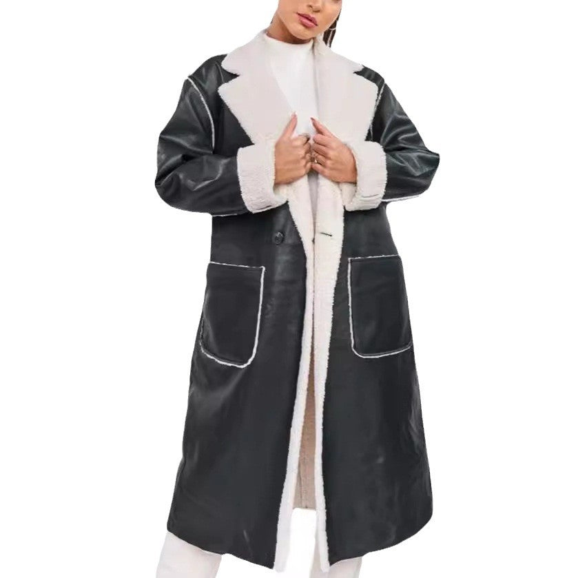 Women's Casual Leather Thickened Trench Loose Fashion Coats