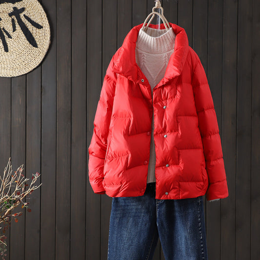 Women's White Duck Down Thin Loose Casual Korean Style Jackets