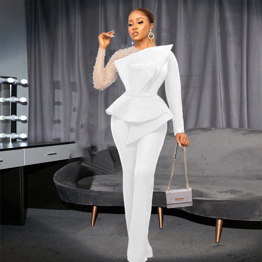 Designer Model Splicing Beads Slimming Banquet Jumpsuits