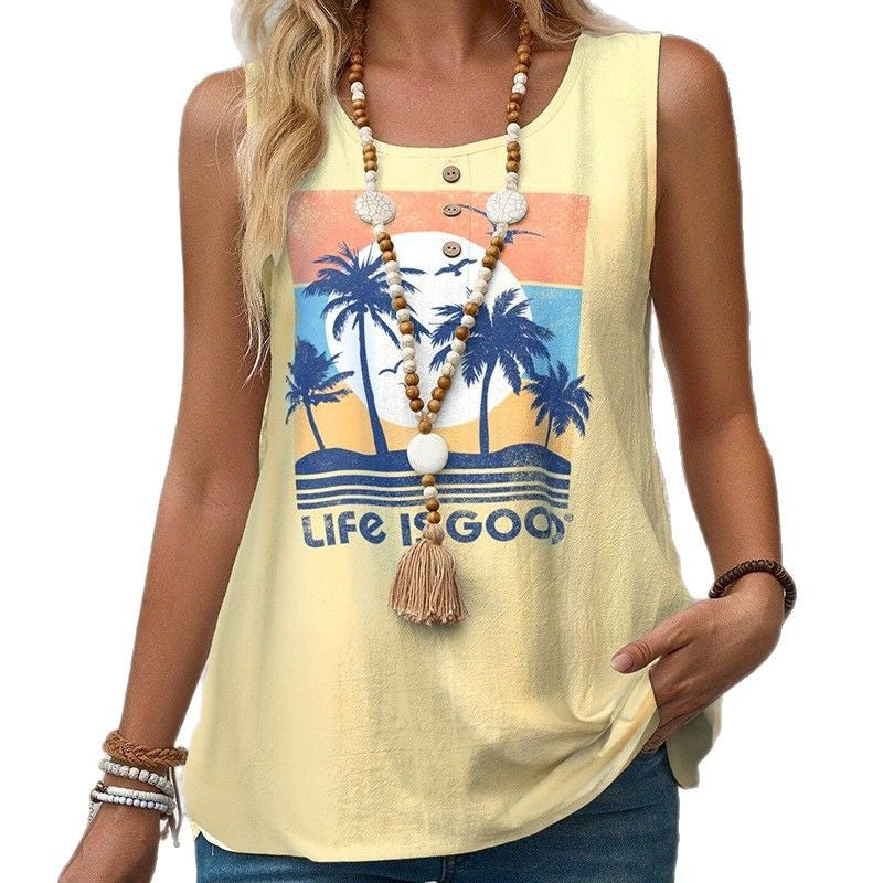 Women's Round Neck Gradient Color Matching Casual Women's T-shirt