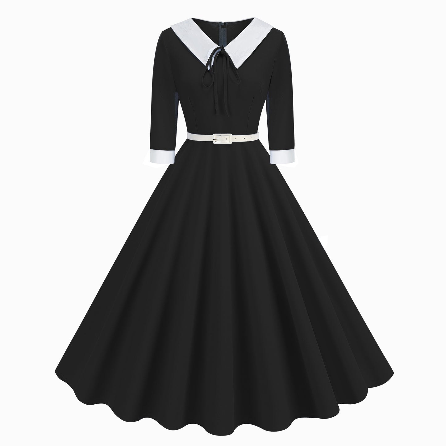Women's Autumn Contrast Color Lapels Artistic Temperament Dresses