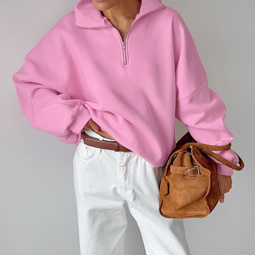 Women's Leisure Sports Fashion Loose Lapel Pullover Sweaters