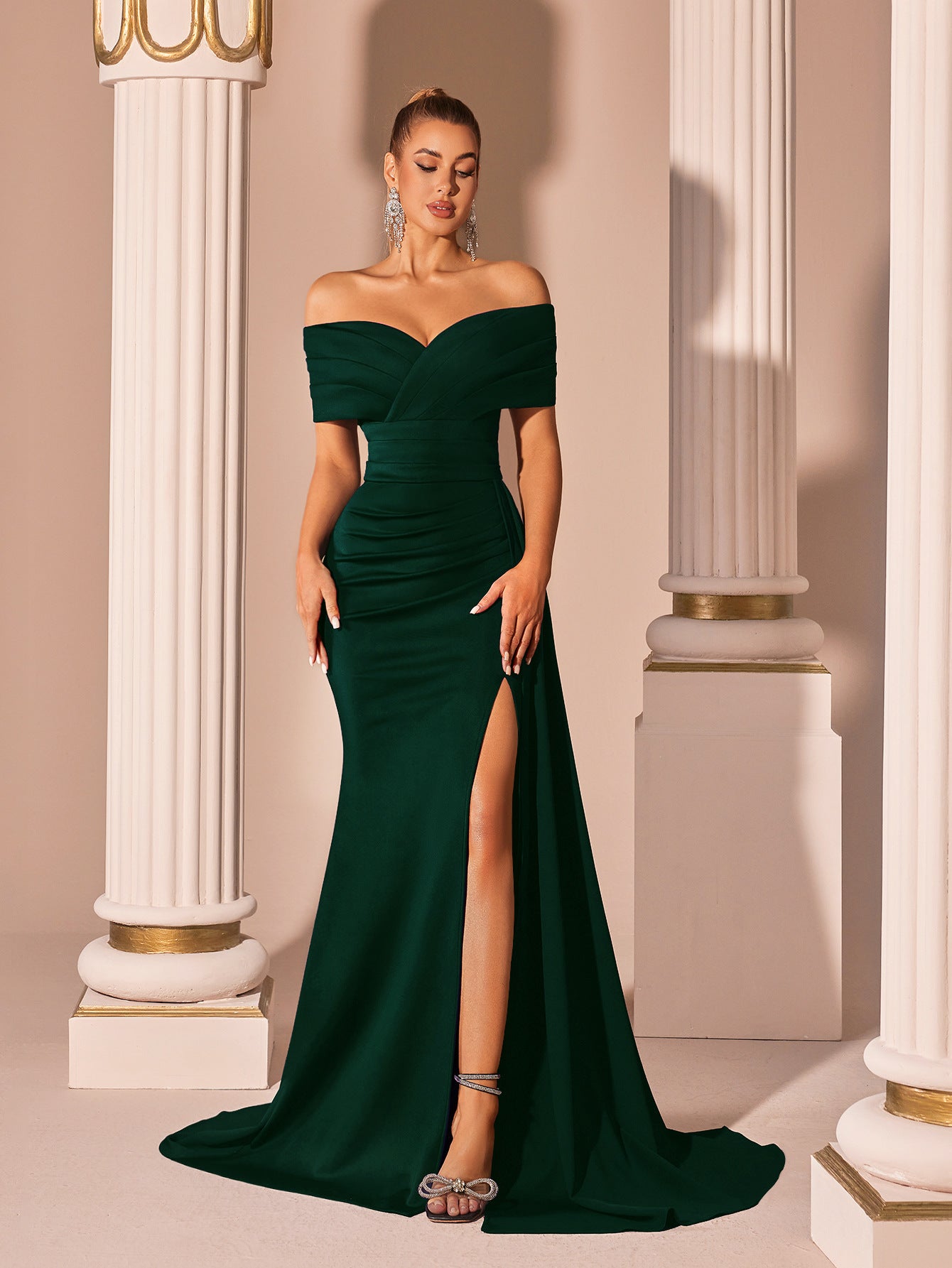 Solid Color Slim Fit Slit Fishtail Dinner Party Host Light Dress