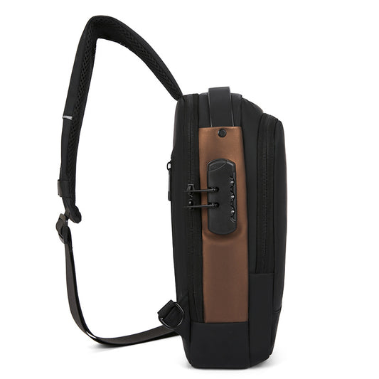 Men's Password Motorcycle Multifunctional Large Capacity Rechargeable Men's Chest Bags