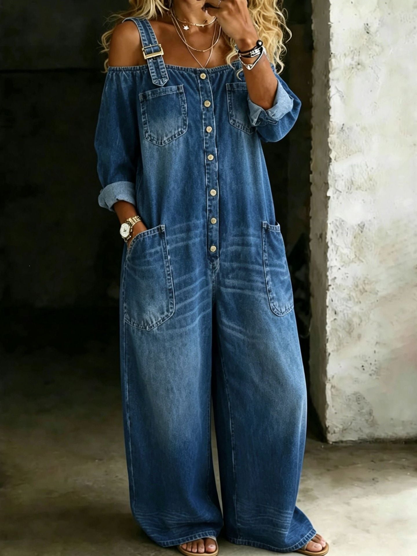 Unique Stylish Women's Fashion Single-breasted Overalls Women's Jumpsuit/clothing